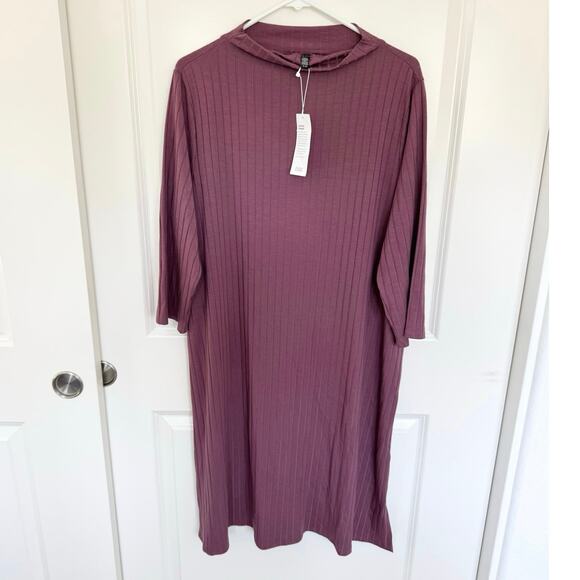 NWT Eileen Fisher Funnel Neck Ribbed Tencel Shift Dress Mauve XL - Picture 2 of 8